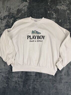 Playboy PacSun Mens Sweatshirt Size M White Graphic Crewneck Pullover